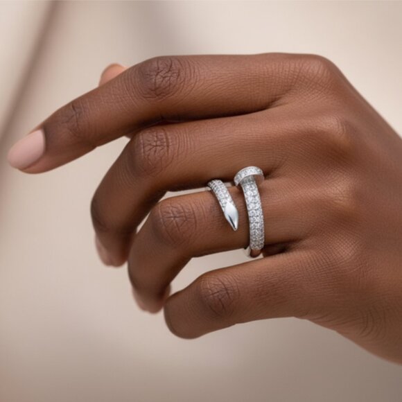 Classic and Modern Nail Shaped Luxury Inspired Design Open Adjustable Ring - Picture 4 of 5